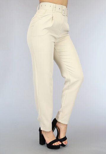 BF2023 Beige High Waist Pantalon met Riem