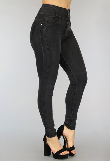 Zwarte Ultra High Waist Jeans met Knoopsluiting