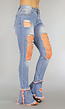 Blauwe Medium Waist Flair Jeans met Oranje Scheuren