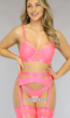 Neon Roze 5-Delig Mesh Lingerie Setje