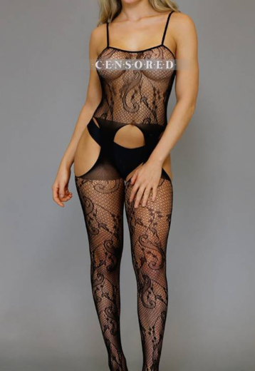 Zwarte Bodystocking met High Cut Jarretel-Look