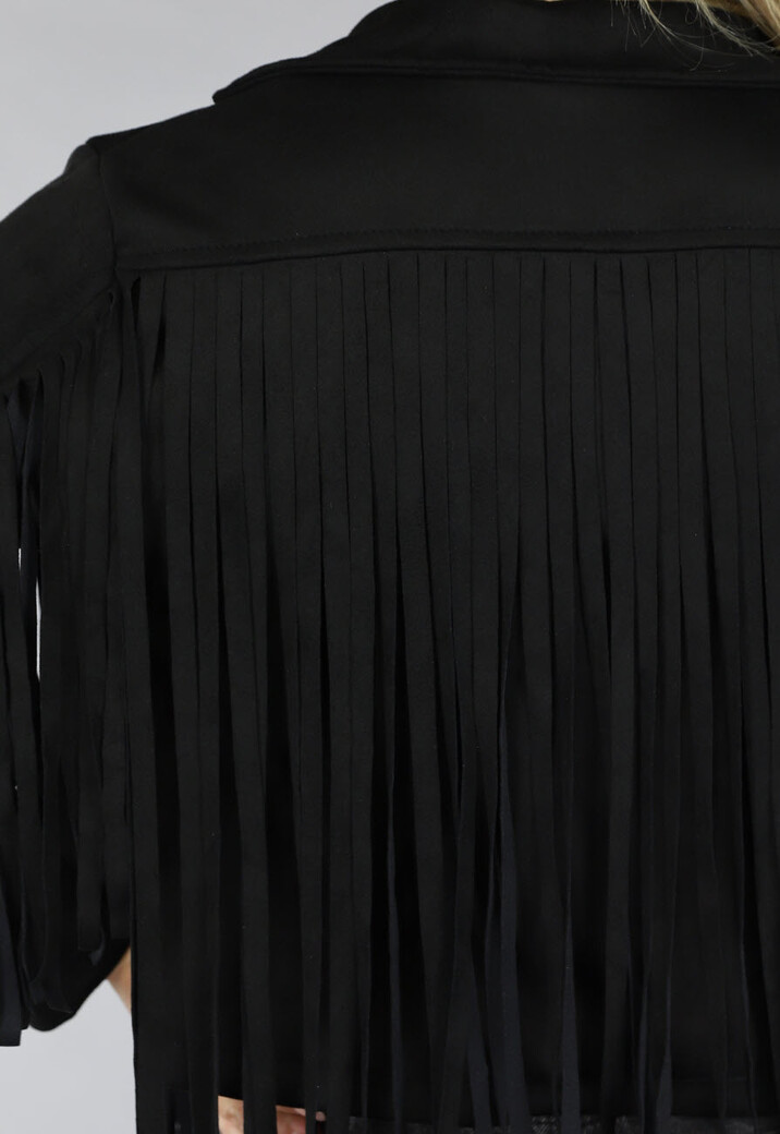 Zwarte Suèdelook Franje Jas