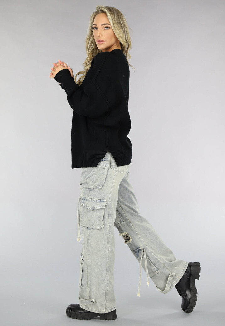 Acid Wash Baggy Ripped Cargo Jeans met Klepzakken