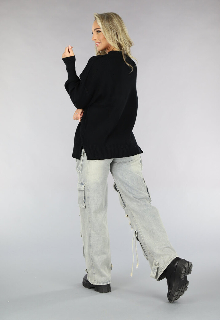 Acid Wash Baggy Ripped Cargo Jeans met Klepzakken