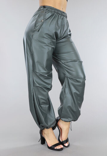 BF2023 Groene Lederlook Parachute Broek