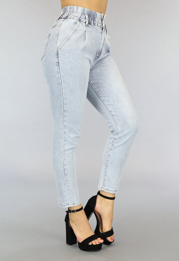 BF2023 High Waist Paperbag Mom Jeans met Wassing