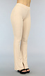 Beige Elastische Rib Flair Broek