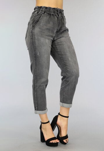BF2023 Grijze High Waist Paperbag Jeans met Wassing