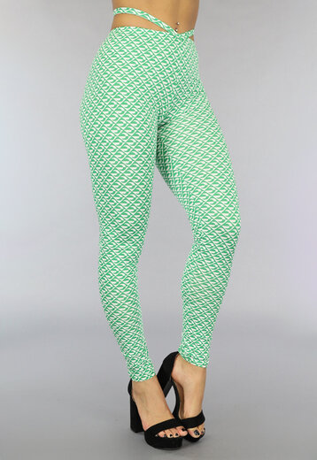 BF2023-1 Groene Legging met Retro Print en Straps