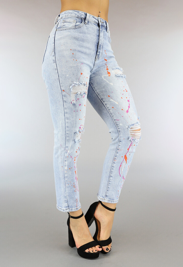 Straight Leg Jeans met  Scheuren en Verfspetters