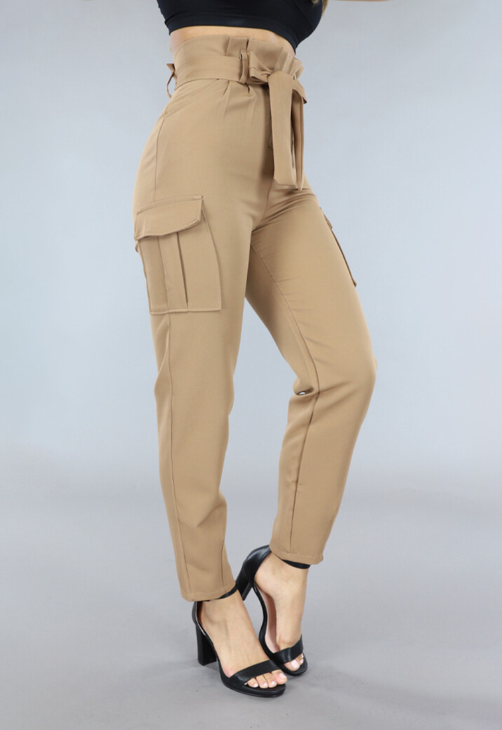 Camel Cargo Pantalon met Ruches en Tailleband