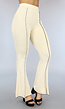 Beige High Waist Flair Broek met Zwarte Stiknaad