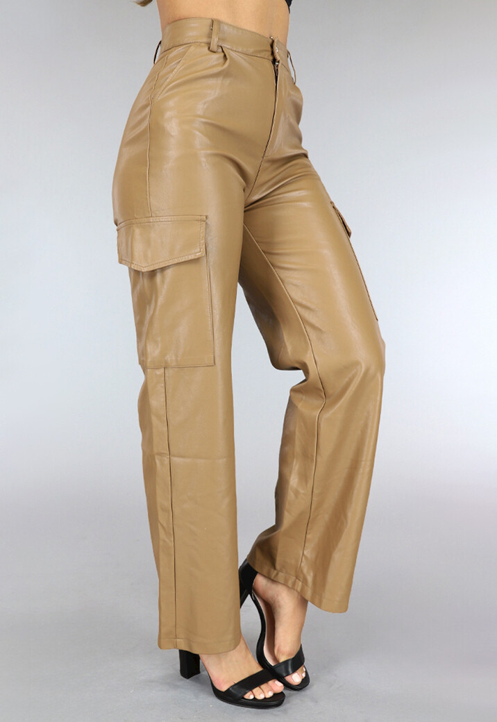 Camel Straight leg Lederlook Cargo