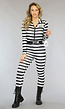 Boevenjumpsuit Kostuum Zwart Wit met Riem en Handboeien