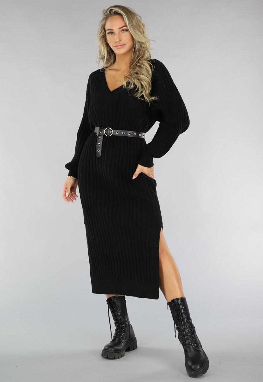 Gebreide Jurk Lang Dames Oversized Jurk Dames Zwarte Lange Trui