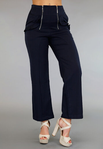 BF2023 Classy Navy High Waist Broek met Ritsen