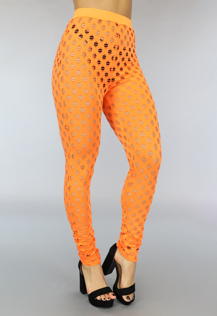 Oranje Cover Up Broek met Gaten