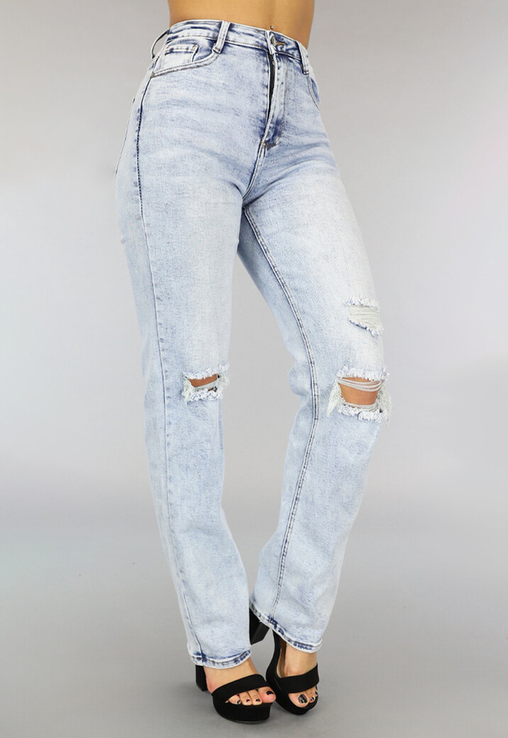 Straight Leg Jeans met Wassing en Scheuren