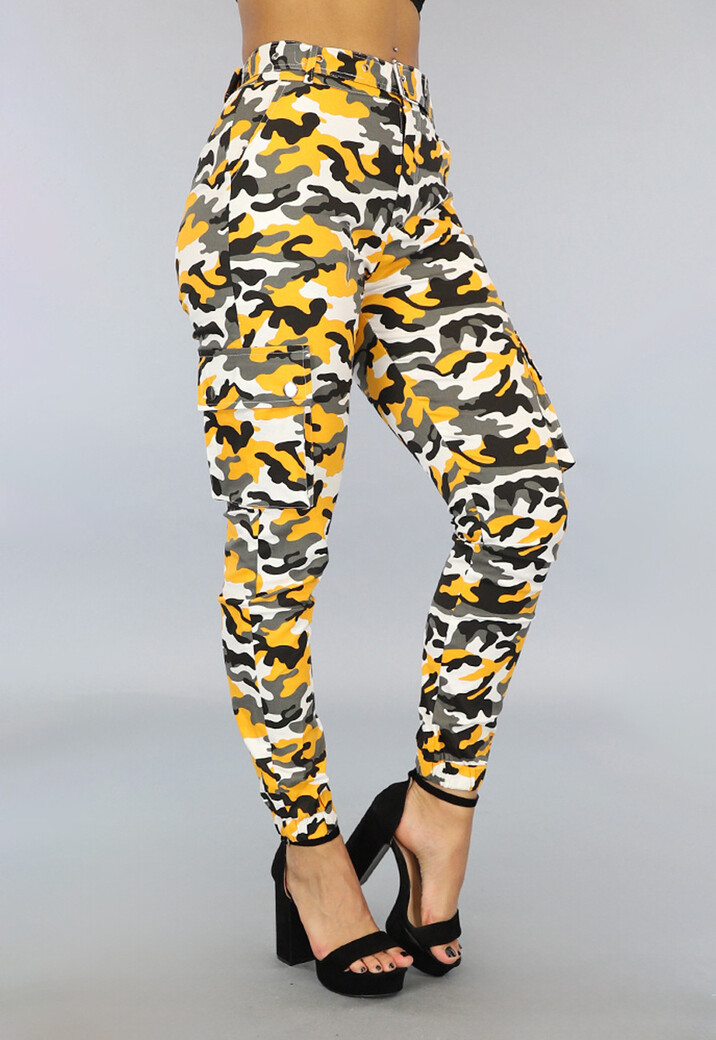 Fashion Camouflage Cargo Broek Geel