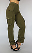 Groene Straight Leg Cargo met Veter Details