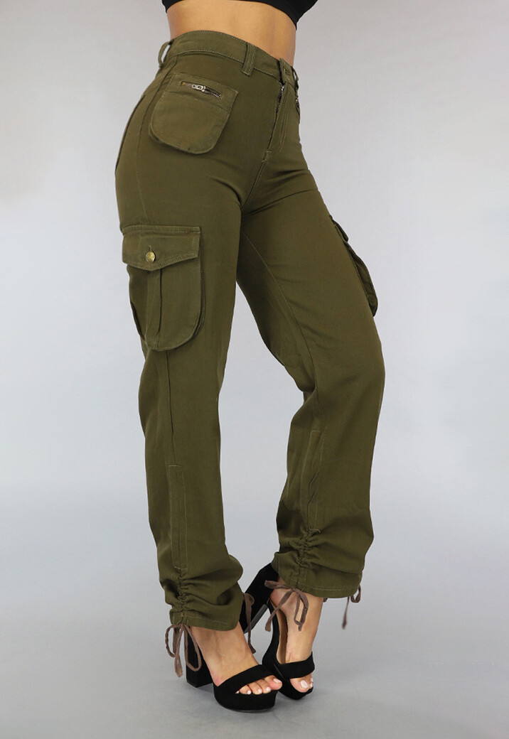 Groene Straight Leg Cargo met Veter Details