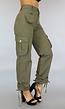 Tall Legergroene Straight Leg Cargo met Veter Details