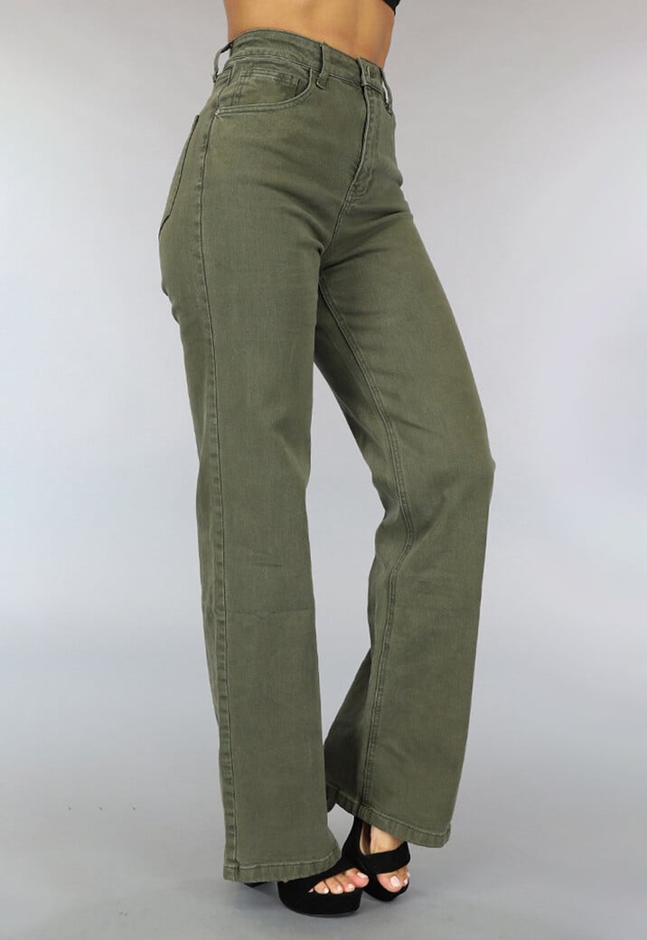 Groene High Waist Straight Leg Jeans