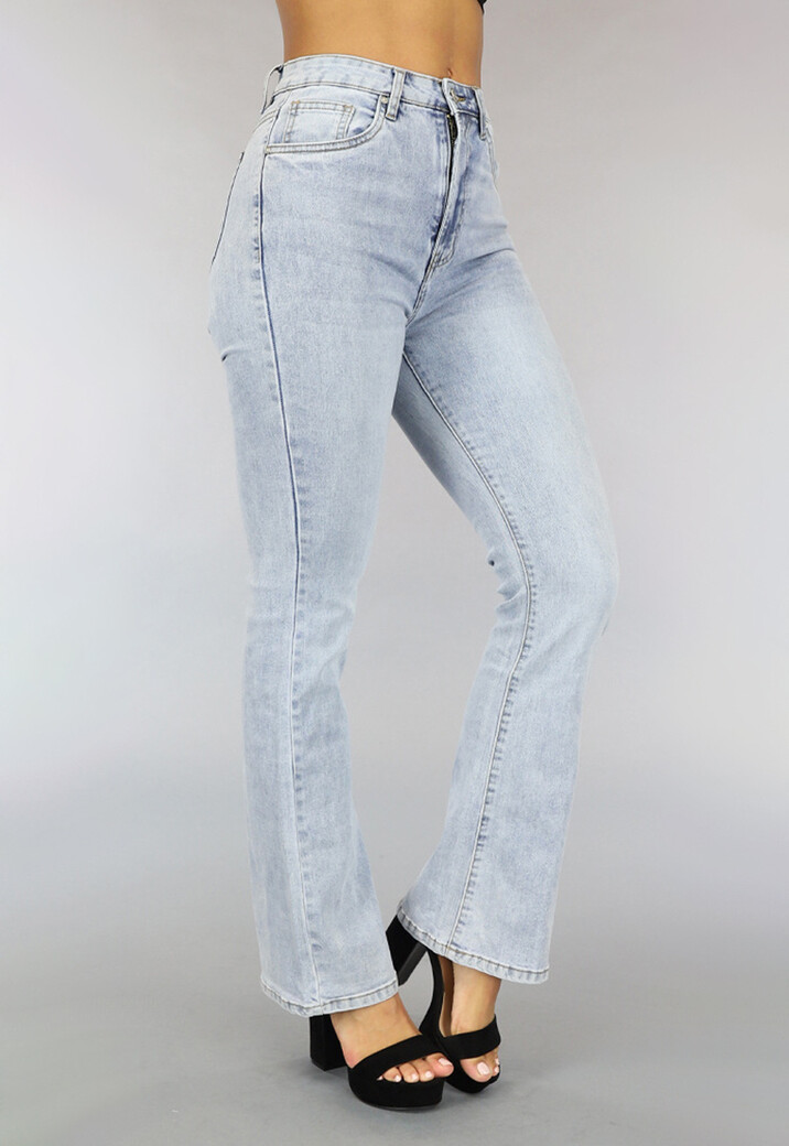 Lichtblauwe High Waist Jeans met Flair Pijpen