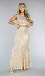 Champagne Sparkly Two Piece Set met Maxi Rok