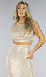 Champagne Sparkly Two Piece Set met Maxi Rok