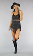 Zwarte Glitter Fringe Two Piece