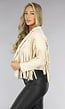 Beige Suèdelook Jas met Fringe Details