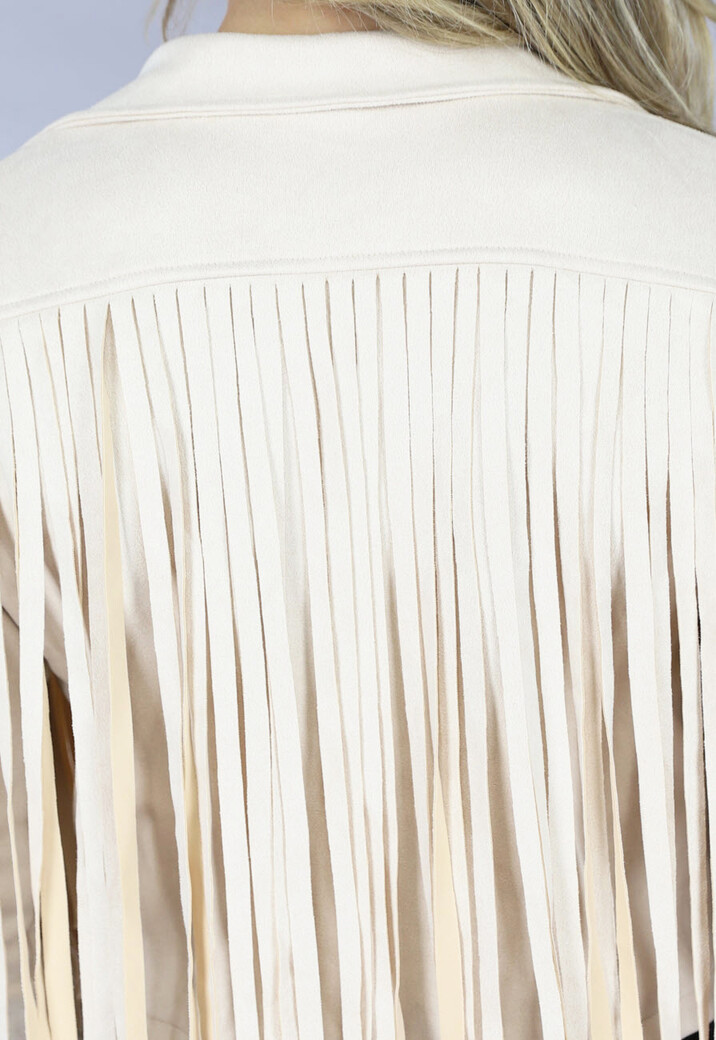 Beige Suèdelook Jas met Fringe Details