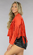 Oranje Suèdelook Fringe Jasje