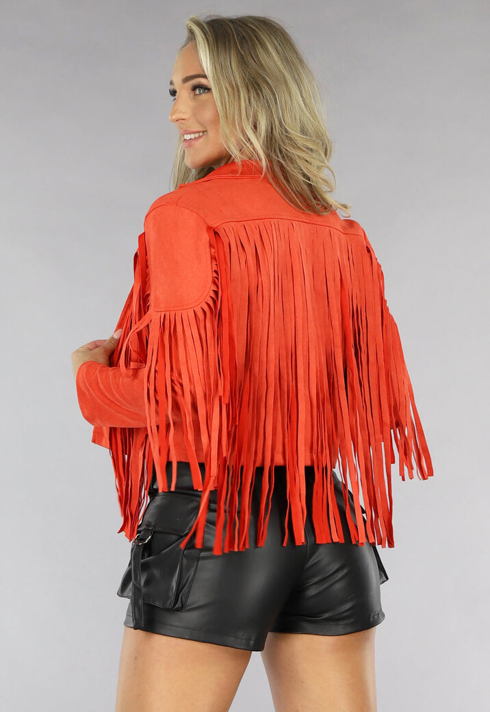 Oranje Suèdelook Fringe Jasje
