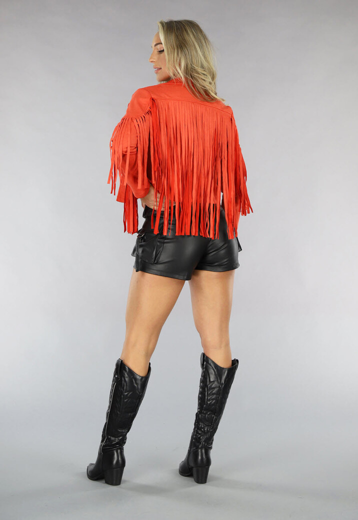 Oranje Suèdelook Fringe Jasje