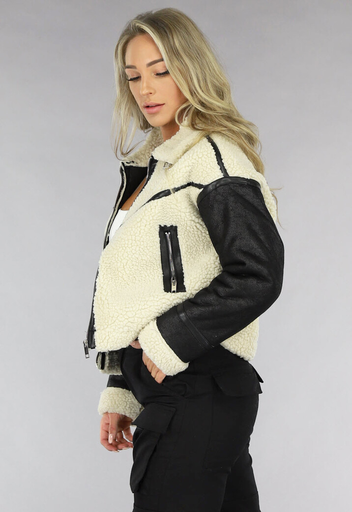 Zwart/Beige Teddy Lammy Coat