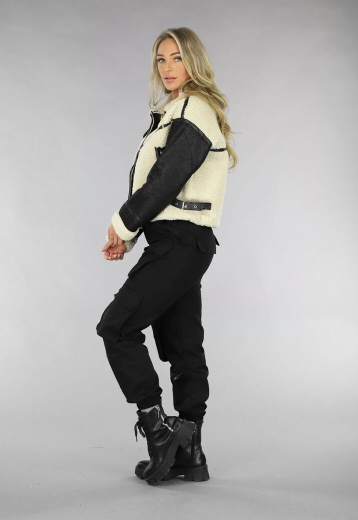 Zwart/Beige Teddy Lammy Coat