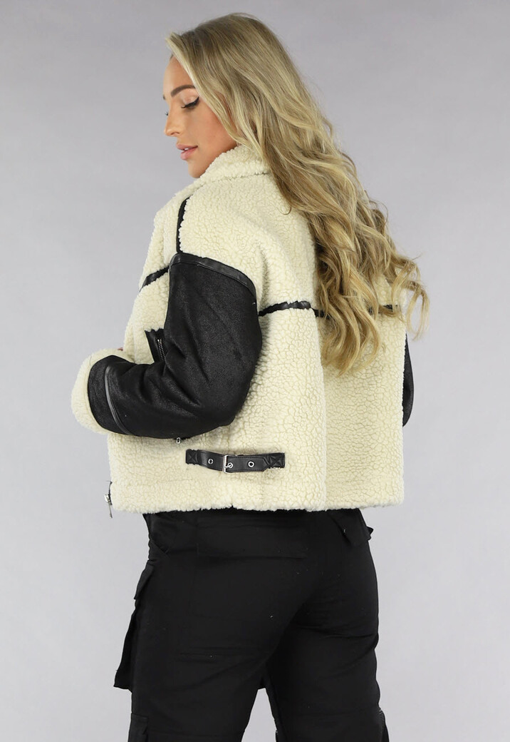 Zwart/Beige Teddy Lammy Coat