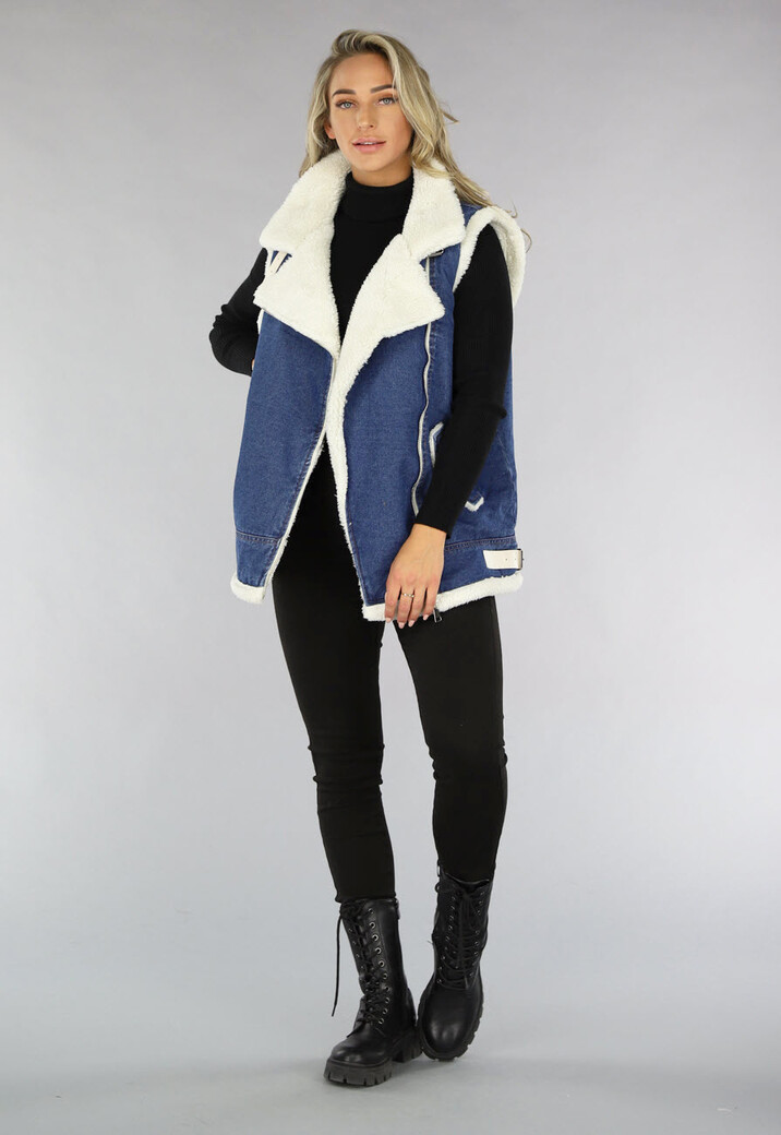 Blauw Denim Gilet met Teddy Voering