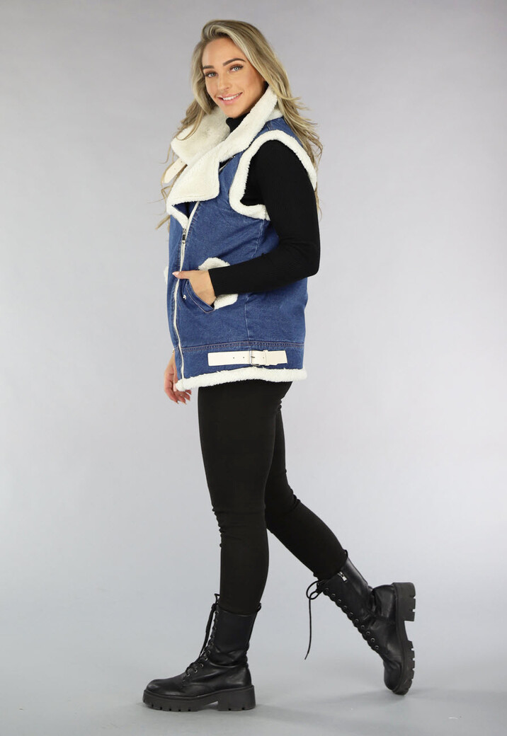 Blauw Denim Gilet met Teddy Voering