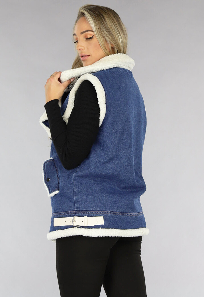 Blauw Denim Gilet met Teddy Voering