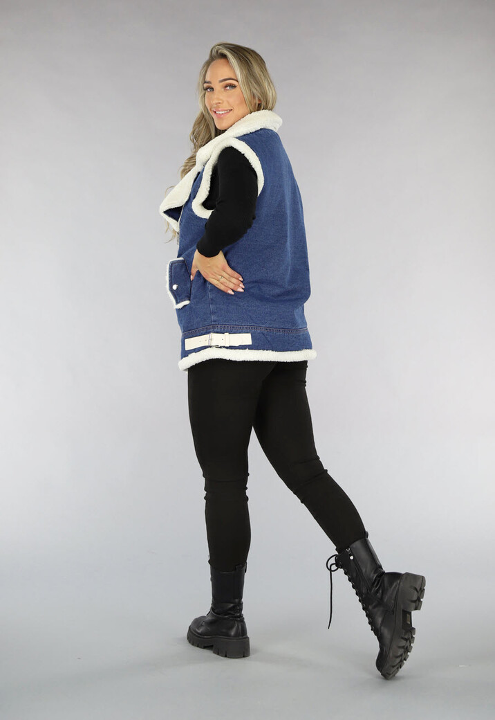 Blauw Denim Gilet met Teddy Voering