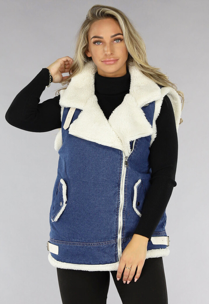 Blauw Denim Gilet met Teddy Voering