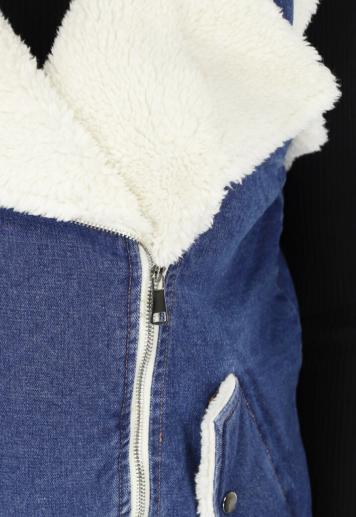 Blauw Denim Gilet met Teddy Voering