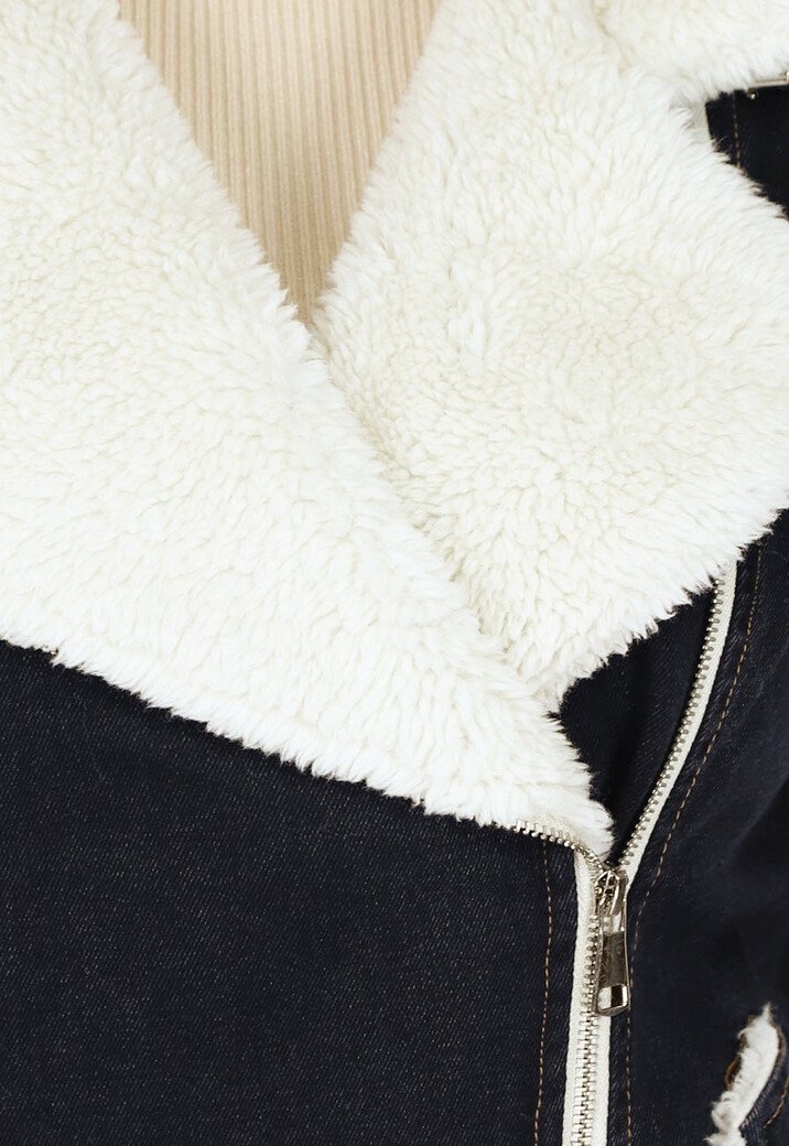 Zwart Denim Gilet met Teddy Voering