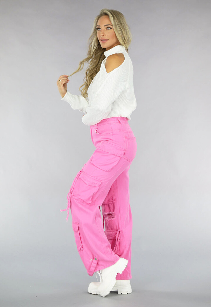 Roze Cargo Jeans met Gaten