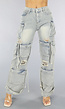 Acid Wash Baggy Ripped Cargo Jeans met Klepzakken