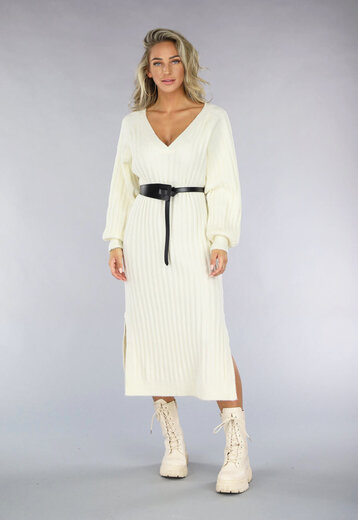 Witte Gebreide Trui Jurk