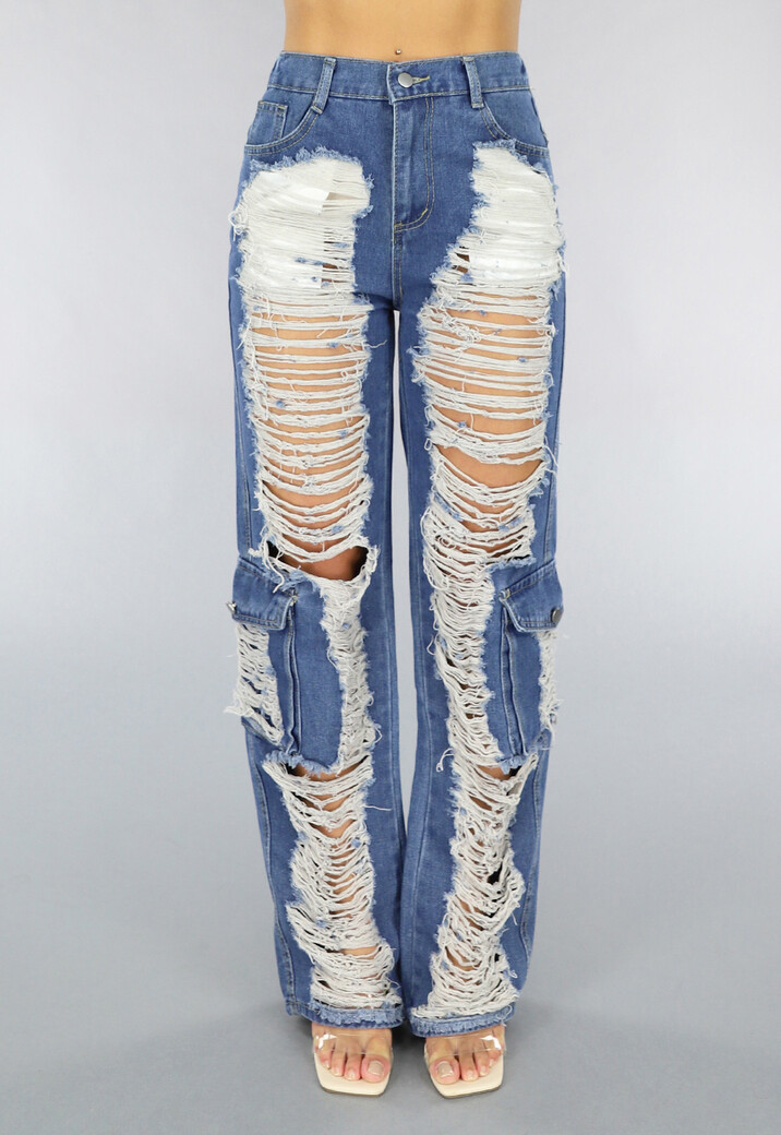Denim Cargo Ripped Jeans